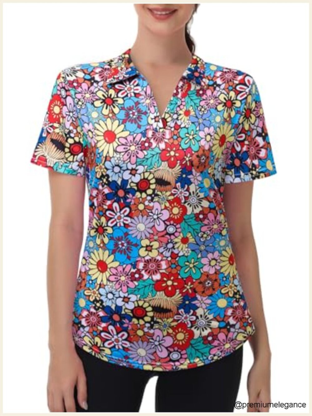 Women's V-Neck Short Sleeve Golf Polo Moisture Wicking Plus Size Active Top